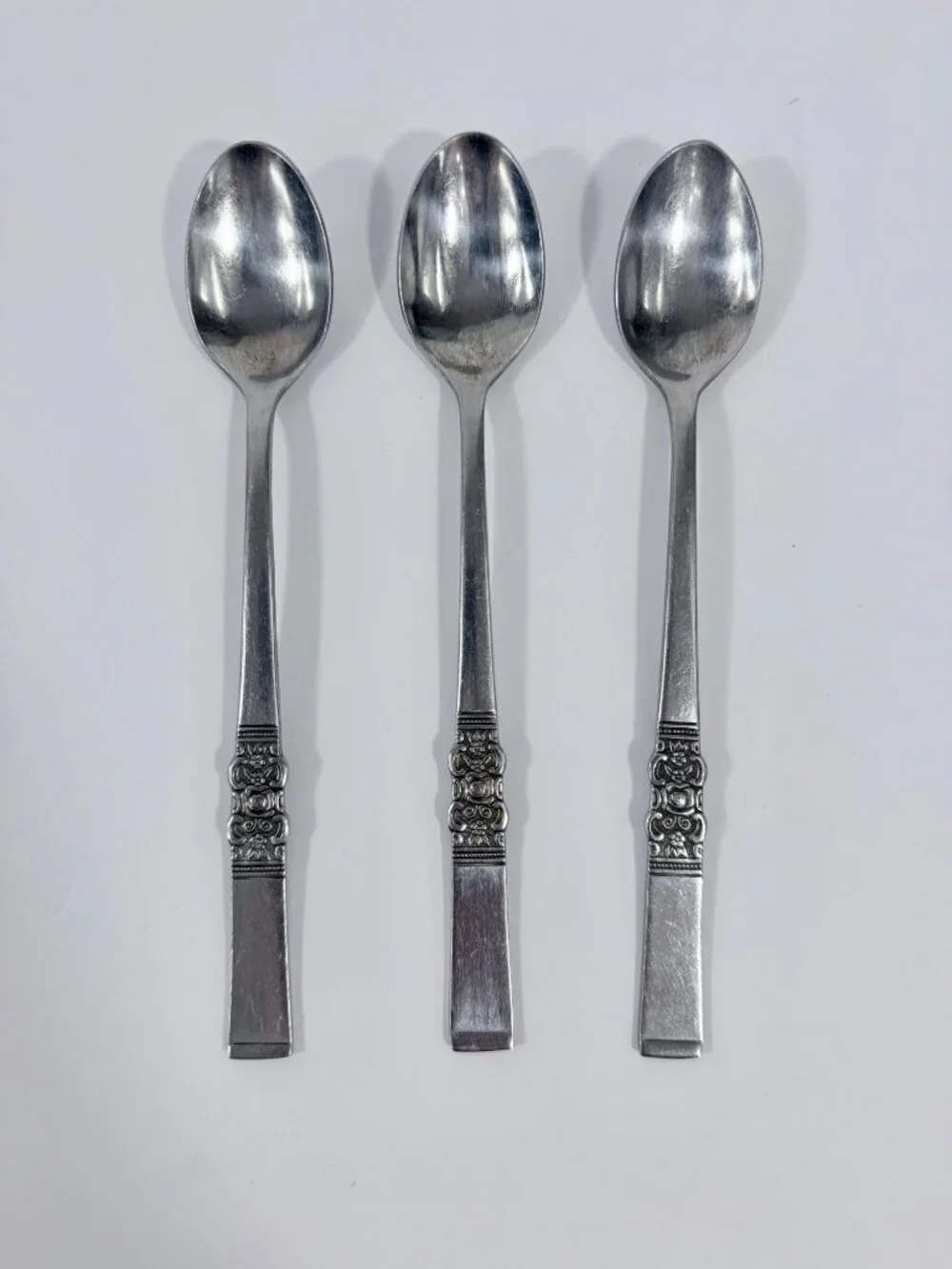 Vintage Northland Oneida Stainless Steel Iced Tea Spoons Decorative Floral Handl